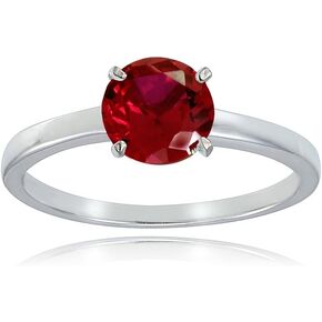 Sterling Silver Created Ruby 8mm Round Solitaire Bridal Engagement Ring