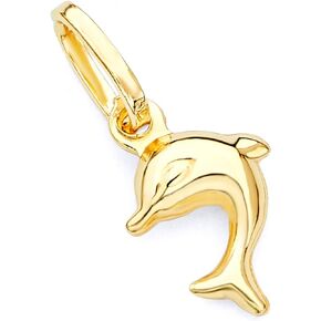 The World Jewelry Center 14k REAL Yellow Gold Dolphin Charm Pendant