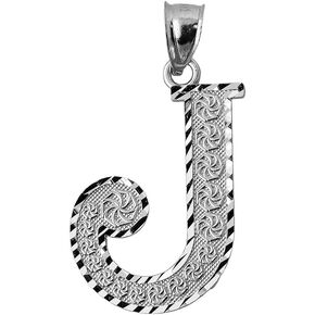 925 Sterling Silver Initial Letter J Charm Pendant, 0.7"