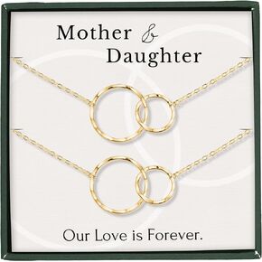 HOPE LOVE SHINE Mother Daughter necklace interlocking double linked circles necklace sterling silver gold set of 1/2 mother's day gift necklace jewelry