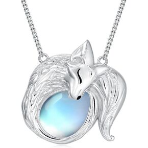 Moonstone Fox Necklace Fox Pendant Necklace Animal Fox Jewelry Christmas Gift for Women Girls