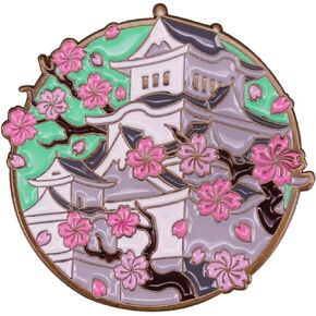 Japan Japanese Cherry Plum Blossoms Tree Flowers Castle Shiro 1.2" Enamel Pin Badge