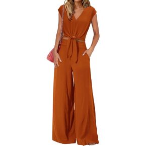 dowerme Women's Summer 2 Piece Outfits Cap Sleeve Strappy Crop Top Wide Leg Pant Sets Casual Tracksuit Lounge Wear 2024