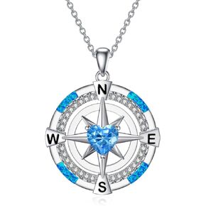 OCJ Compass Necklace 925 Sterling Silver Blue Opal Compass Necklace for Women Birthday Friendship Talisman Travel Necklace Inspirational Compass Jewelry Gifts for Women Girls Wife Girlfriend Friend