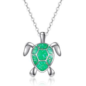 Lovely Sea Turtle Pendant Necklace Cute Animals Opal Silver Chain Adjustable Necklace Jewelry Mother's Day Gifts Jewelry for Women Girls