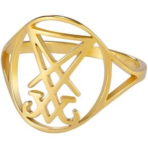 EUEAVAN Gothic Leviathan Satanic Cross Ring Demon Satan Brimstone Occult Lucifer Religious Jewelry Witchcraft Amulet Woman Men