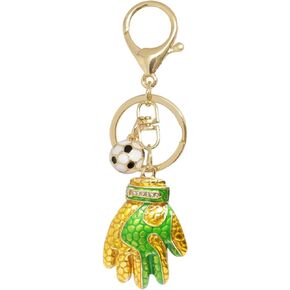 HONBAY 1PCS Enamel Alloy Sports Keychain Soccer Gloves and Ball Key Ring Keyfob in A Box for Bag Purse Wallet Cellphone or Car Pendant