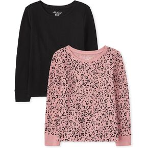 The Children's Place Girls Long Sleeve Solid and Leopard Thermal Top 2-Pack