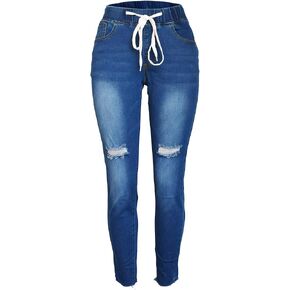 Aodrusa Womens Ripped Jeans Distressed with Drawstring Elastic Waist Stretch Skinny Pants Ankle Length