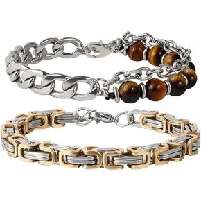 سوار من الفولاذ المقاوم للصدأ من Manfnee بسلسلة من الحجر الطبيعي سوار مضفر للرجال والنساء in Kuwait