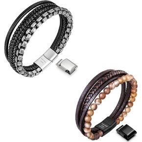 Speroto mens bracelets,leather and steel bracelets for men,chain bracelets with magnetic clasp in 8.7' in Kuwait