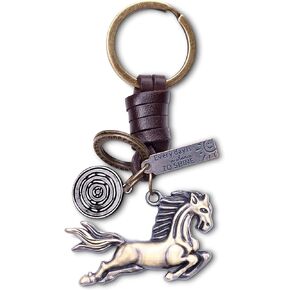AuPra Raicing Horse KeyChain Gift Women & Men Leather Animal KeyRing Home Car Keys Holder Ladies Present