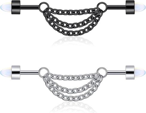 Longbeauty 14G الصناعية ثقب المجوهرات الفولاذ المقاوم للصدأ الأقراط الصناعية للنساء الرجال سلسلة استرخى الغضروف اللولب الزنمة ثقب المجوهرات الصناعية الحدائد in Kuwait