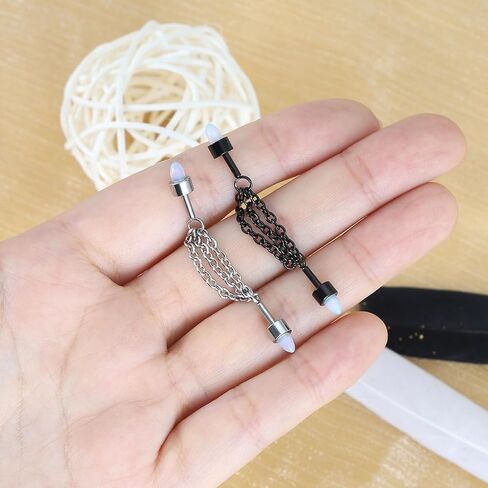 Longbeauty 14G الصناعية ثقب المجوهرات الفولاذ المقاوم للصدأ الأقراط الصناعية للنساء الرجال سلسلة استرخى الغضروف اللولب الزنمة ثقب المجوهرات الصناعية الحدائد in Kuwait