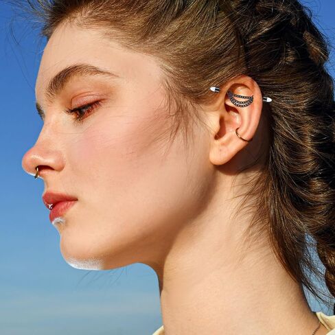 Longbeauty 14G الصناعية ثقب المجوهرات الفولاذ المقاوم للصدأ الأقراط الصناعية للنساء الرجال سلسلة استرخى الغضروف اللولب الزنمة ثقب المجوهرات الصناعية الحدائد in Kuwait