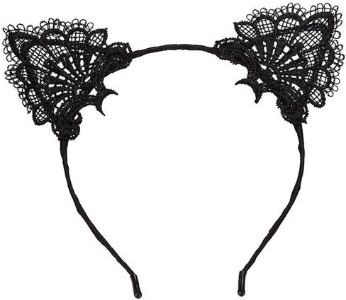 عصابة رأس KADBLE للسيدات والفتيات المثيرة من الدانتيل على شكل آذان القطط وقناع تنكر فاخر لحفلات المكياج التنكرية in Kuwait