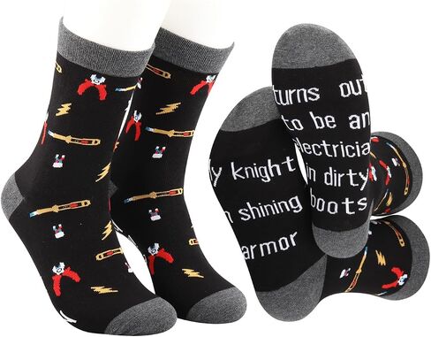 MBMSO Electrical Lineman Gifts 2 Pairs Electrician Socks Funny Electrician Gifts My Knight in Shining Armor Lineman Socks in Saudi Arabia