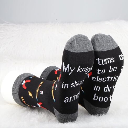 MBMSO Electrical Lineman Gifts 2 Pairs Electrician Socks Funny Electrician Gifts My Knight in Shining Armor Lineman Socks in Saudi Arabia