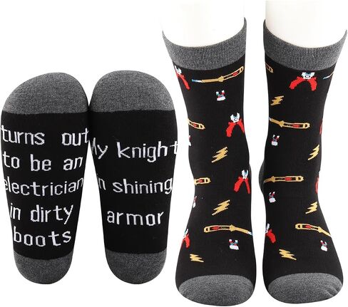 MBMSO Electrical Lineman Gifts 2 Pairs Electrician Socks Funny Electrician Gifts My Knight in Shining Armor Lineman Socks in Saudi Arabia