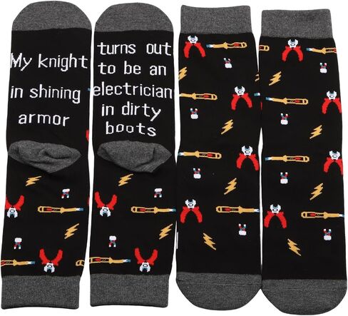 MBMSO Electrical Lineman Gifts 2 Pairs Electrician Socks Funny Electrician Gifts My Knight in Shining Armor Lineman Socks in Saudi Arabia