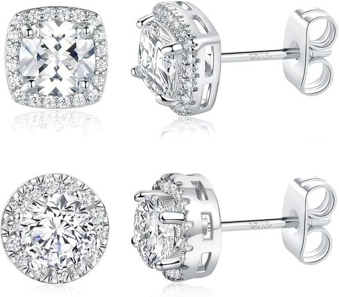 اقراط مرصعة بحجر الزركونيا المكعب المربع المطلي بالذهب الابيض عيار 18 قيراط (زوجين) in Kuwait