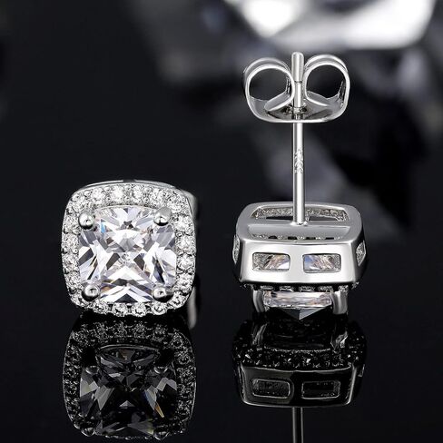 اقراط مرصعة بحجر الزركونيا المكعب المربع المطلي بالذهب الابيض عيار 18 قيراط (زوجين) in Kuwait