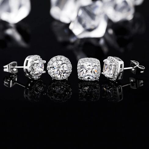 اقراط مرصعة بحجر الزركونيا المكعب المربع المطلي بالذهب الابيض عيار 18 قيراط (زوجين) in Kuwait