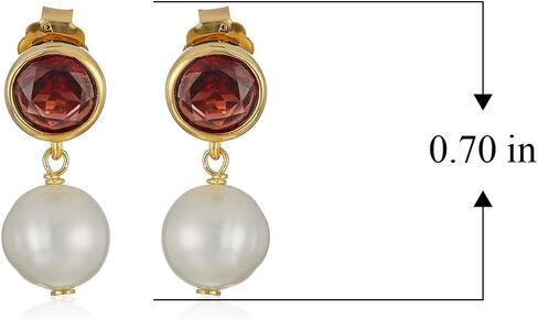 925 Sterling Silver Bezel-Set Gemstone Birthstone and 8mm White Freshwater Cultured Pearl Post Drop Earrings in Saudi Arabia