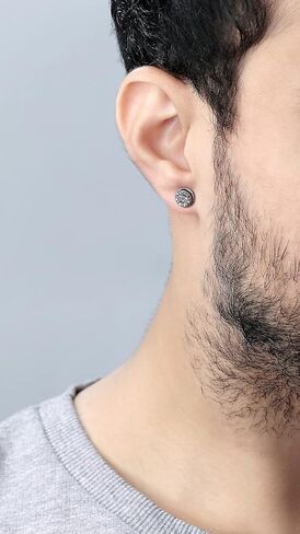 Dazzlingrock Collection Round Diamond Double Halo Style Pushback (Unisex) Stud Earring in Black or Blue Plated 925 Sterling Silver in Saudi Arabia