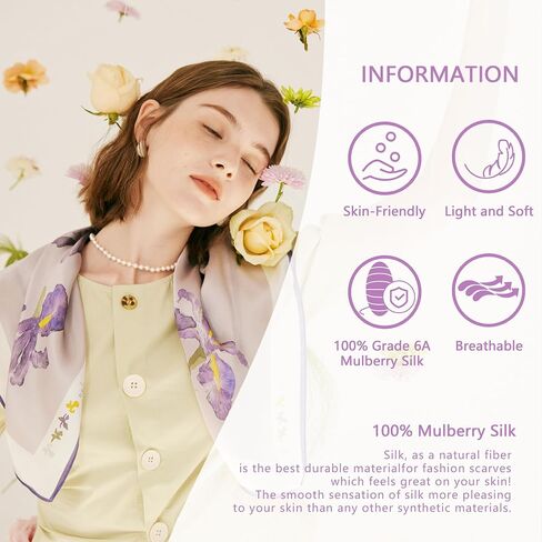 100% Pure Mulberry Silk Scarfs Neck Scarf for Women Medium Square Scarf Neckerchief Girl Silk Hair Scarf 27" x 27" in Saudi Arabia