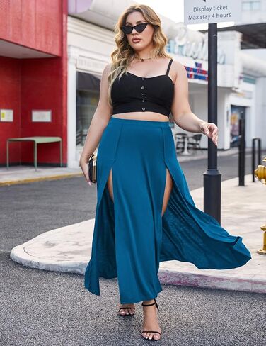 IN'VOLAND Women's Plus Size Skirt High Waisted Double Split Skirt Long Maxi Skirts Beach Party Skirts XL-35XL in Saudi Arabia