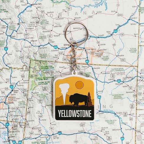 Vagabond Heart Yellowstone Keychain - PVC Rubber Yellowstone National Park Key Ring - Souvenir Keyfob in Saudi Arabia