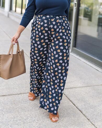The Drop Women's Navy Floral Print Wide Leg Pants by @caralynmirand in Saudi Arabia
