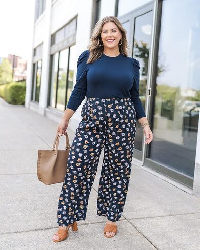 The Drop Women's Navy Floral Print Wide Leg Pants by @caralynmirand in Saudi Arabia