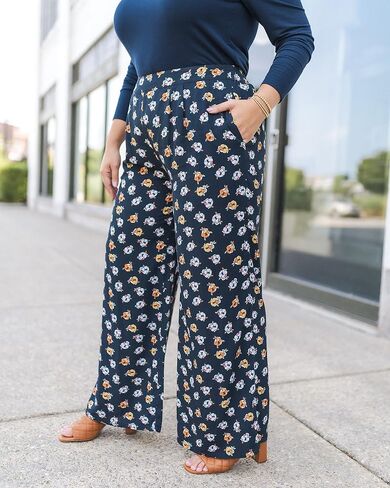 The Drop Women's Navy Floral Print Wide Leg Pants by @caralynmirand in Saudi Arabia