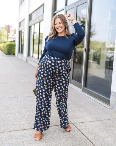 The Drop Women's Navy Floral Print Wide Leg Pants by @caralynmirand in Saudi Arabia