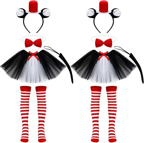 QZYL 8 قطع زي تنكري للقطط، عصابة رأس على شكل أذن القطة، تنورة توتو، ربطة عنق على شكل ذيل قطة، مجموعة جوارب مخططة لحفلات القطط التنكرية in Kuwait