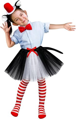 QZYL 8 قطع زي تنكري للقطط، عصابة رأس على شكل أذن القطة، تنورة توتو، ربطة عنق على شكل ذيل قطة، مجموعة جوارب مخططة لحفلات القطط التنكرية in Kuwait