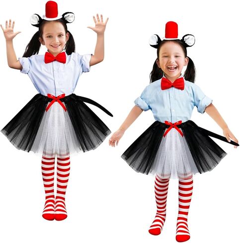 QZYL 8 قطع زي تنكري للقطط، عصابة رأس على شكل أذن القطة، تنورة توتو، ربطة عنق على شكل ذيل قطة، مجموعة جوارب مخططة لحفلات القطط التنكرية in Kuwait