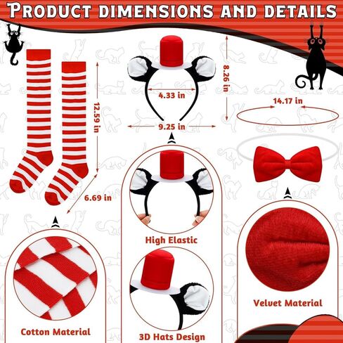 QZYL 8 قطع زي تنكري للقطط، عصابة رأس على شكل أذن القطة، تنورة توتو، ربطة عنق على شكل ذيل قطة، مجموعة جوارب مخططة لحفلات القطط التنكرية in Kuwait