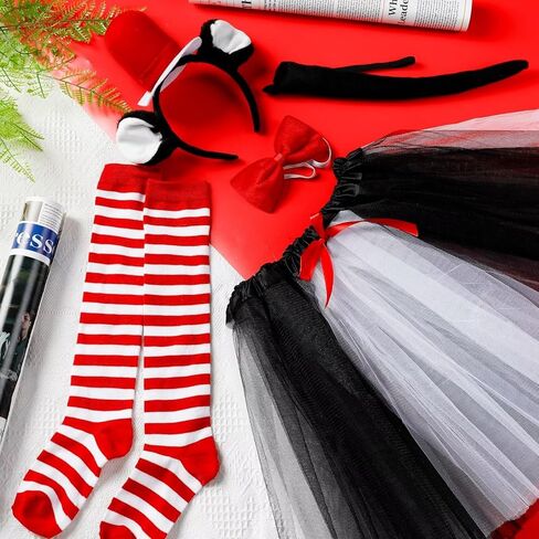 QZYL 8 قطع زي تنكري للقطط، عصابة رأس على شكل أذن القطة، تنورة توتو، ربطة عنق على شكل ذيل قطة، مجموعة جوارب مخططة لحفلات القطط التنكرية in Kuwait