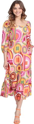 Donna Morgan Women's Square Neck, 3/4 Puff Sleeve Tiered Midi Dress Day Event Party Guest of in Saudi Arabia