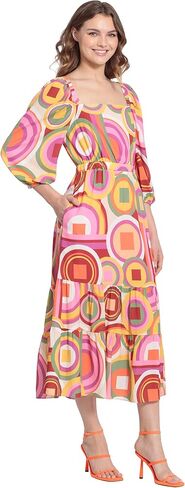 Donna Morgan Women's Square Neck, 3/4 Puff Sleeve Tiered Midi Dress Day Event Party Guest of in Saudi Arabia