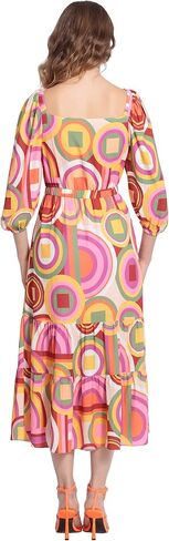 Donna Morgan Women's Square Neck, 3/4 Puff Sleeve Tiered Midi Dress Day Event Party Guest of in Saudi Arabia