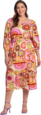 Donna Morgan Women's Square Neck, 3/4 Puff Sleeve Tiered Midi Dress Day Event Party Guest of in Saudi Arabia