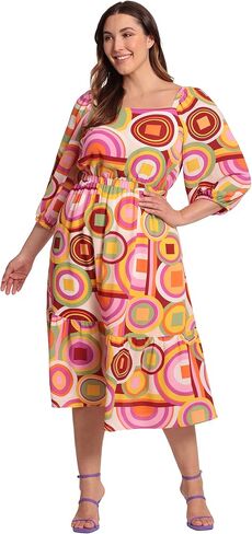 Donna Morgan Women's Square Neck, 3/4 Puff Sleeve Tiered Midi Dress Day Event Party Guest of in Saudi Arabia