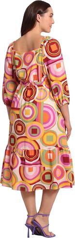 Donna Morgan Women's Square Neck, 3/4 Puff Sleeve Tiered Midi Dress Day Event Party Guest of in Saudi Arabia