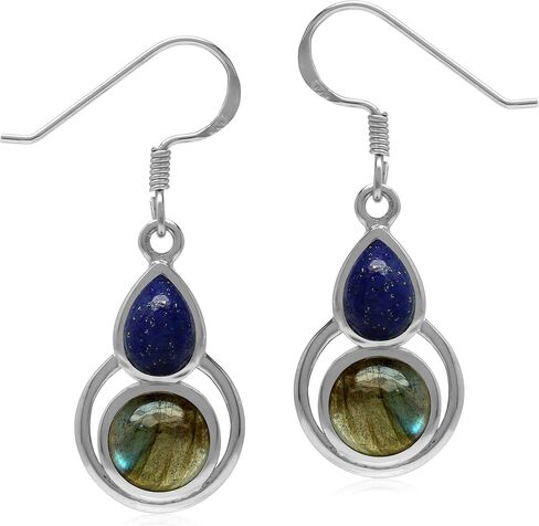 Silvershake Genuine Cabochon Stones 925 Sterling Silver Contemporary Geometric Earrings Pendant Jewelry for Women in Saudi Arabia