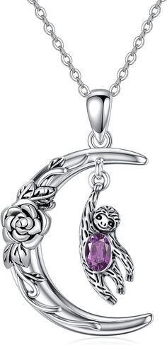 Plesitep Sloth Necklace Sterling Silver Sloth Pendant Necklace Sloth Jewelry Gift for Women Girls, Sterling Silver, crystal in Kuwait