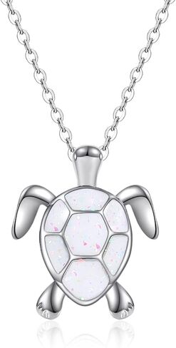 Lovely Sea Turtle Pendant Necklace Cute Animals Opal Silver Chain Adjustable Necklace Jewelry Mother's Day Gifts Jewelry for Women Girls in Saudi Arabia